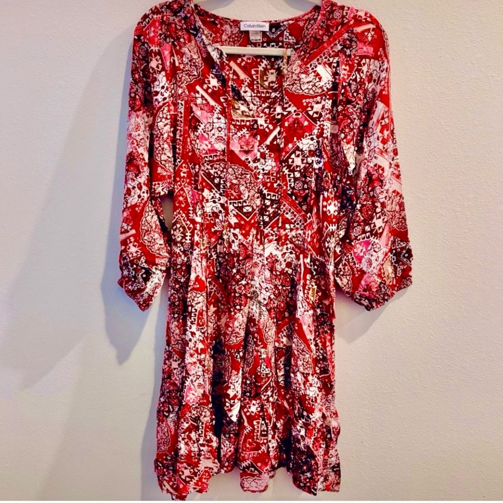 Calvin Klein Mosaic Boho Midi Dress— Size 10 - Picture 2 of 9